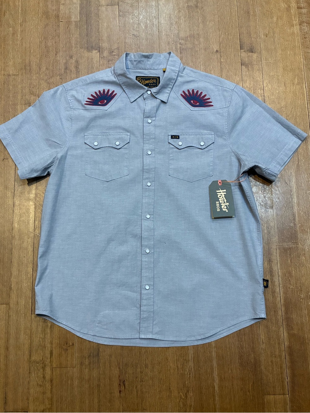 Howler Bros - Light Blue Western “High Time” Embroidered Snap Shirt -NWT